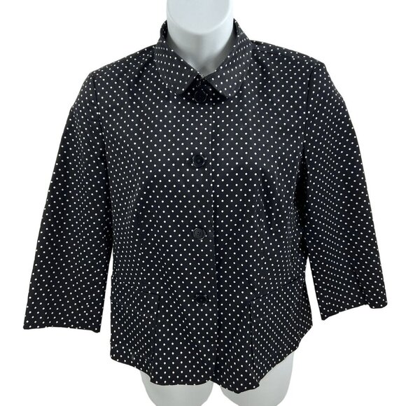Talbots Womens 16 Black White Polka Dot Button Front 3/4 Sleeve Pockets Blazer - Picture 1 of 9